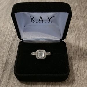 Sterling Silver Square Cut Engagement Ring Sz 6